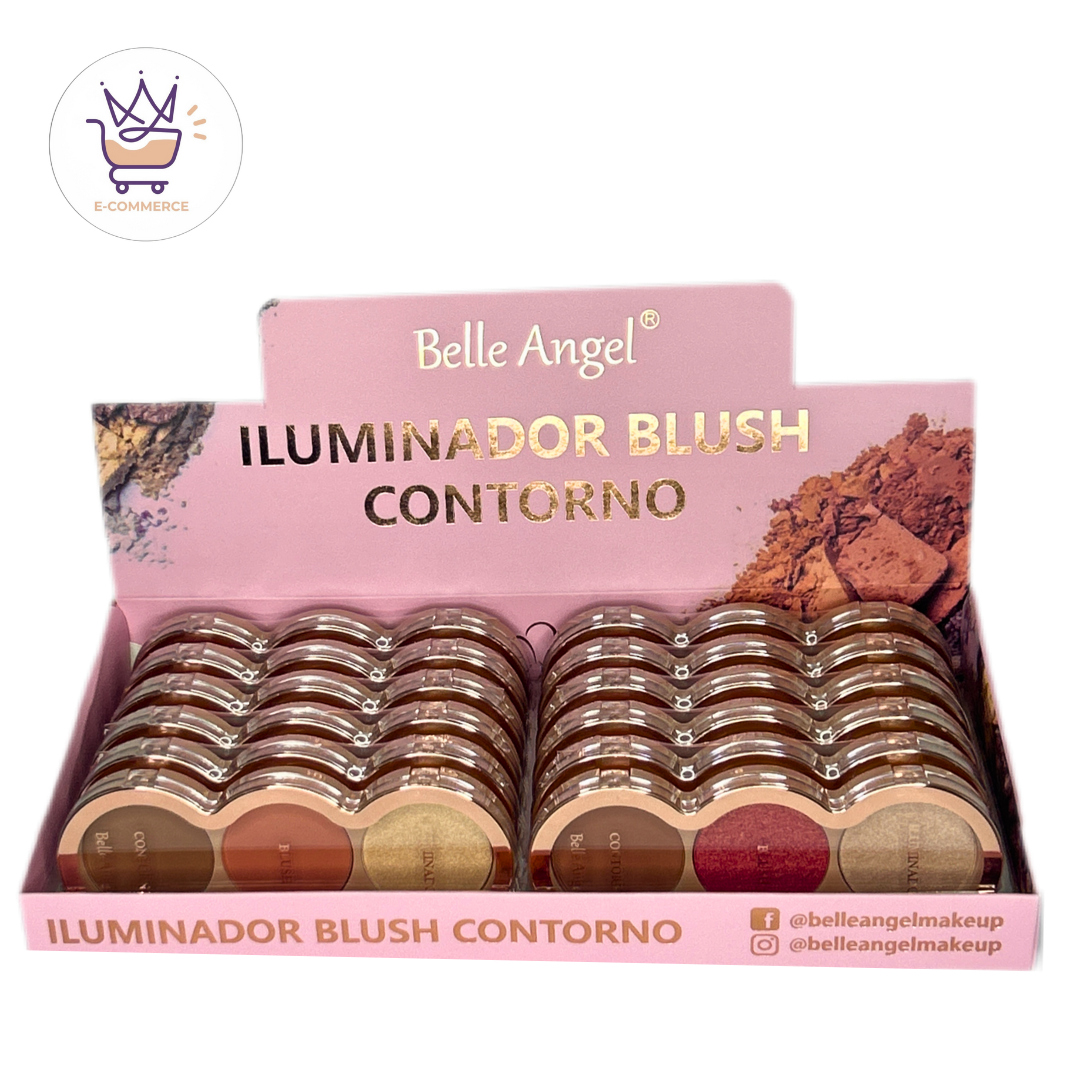 PALETA DE ILUMINADOR, BLUSH E CONTORNO -BELLE ANGEL