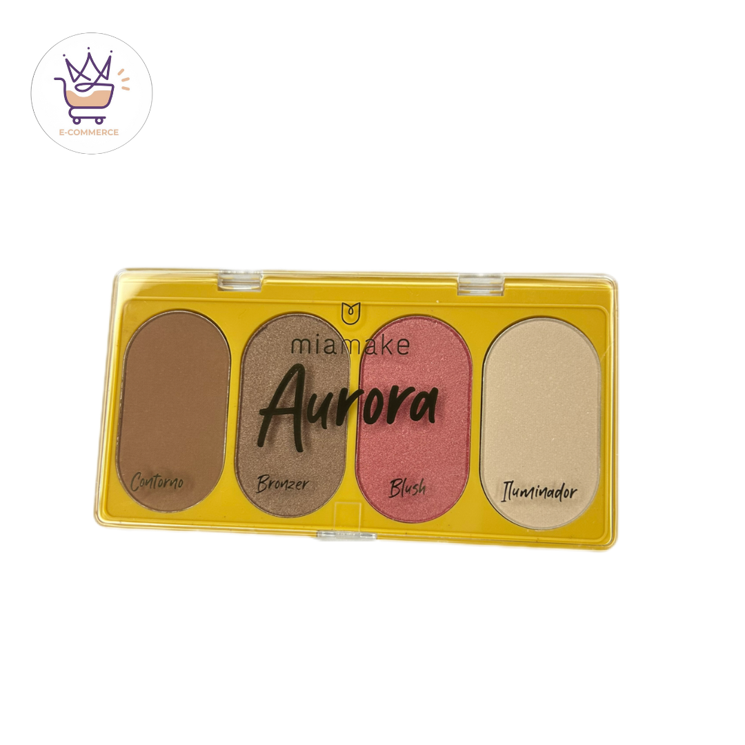 Quarteto de Contorno, Bronzer, Blush e Iluminador Aurora-Mia Make